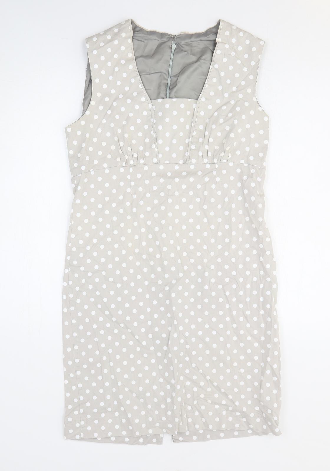 Preworn Womens Grey Polka Dot Polyester A-Line Size M Square Neck Zip