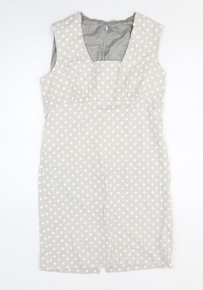 Preworn Womens Grey Polka Dot Polyester A-Line Size M Square Neck Zip