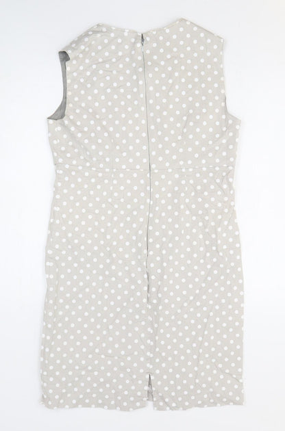 Preworn Womens Grey Polka Dot Polyester A-Line Size M Square Neck Zip