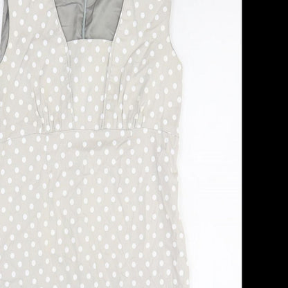 Preworn Womens Grey Polka Dot Polyester A-Line Size M Square Neck Zip