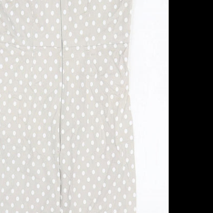 Preworn Womens Grey Polka Dot Polyester A-Line Size M Square Neck Zip