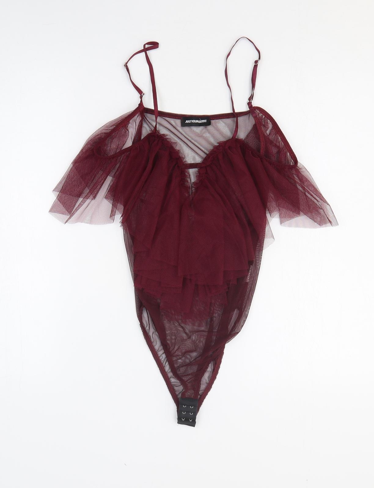 Just Your Outfit Womens Red Polyester Bodysuit One-Piece Size M Pullover