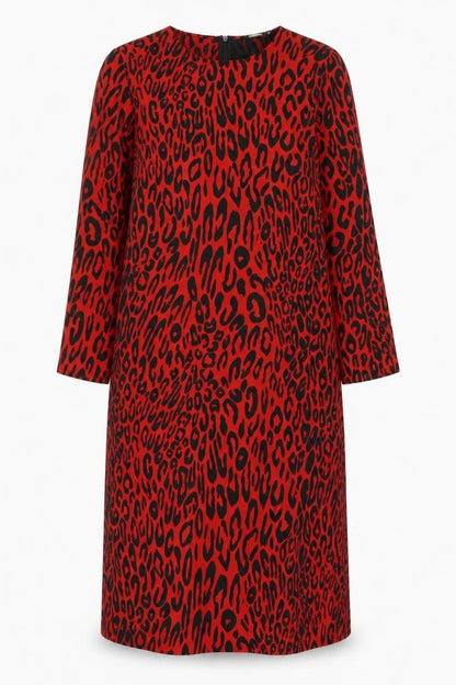 Zara Womens Red Animal Print Polyester A-Line Size M Round Neck Zip - Leopard Print