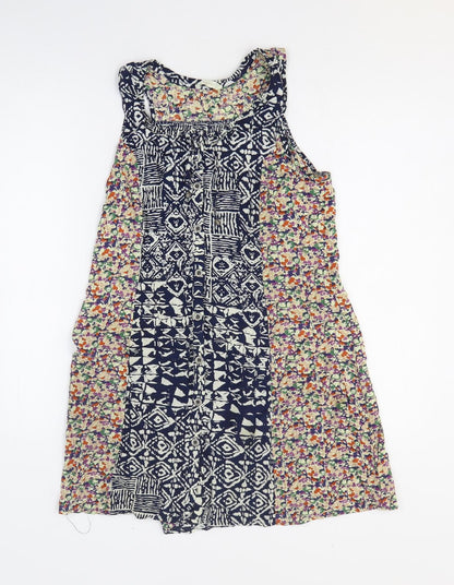 Mystic Womens Multicoloured Geometric Rayon Tank Dress Size M Round Neck Pullover