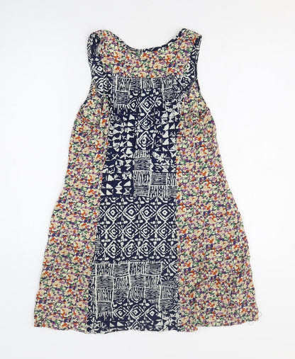 Mystic Womens Multicoloured Geometric Rayon Tank Dress Size M Round Neck Pullover