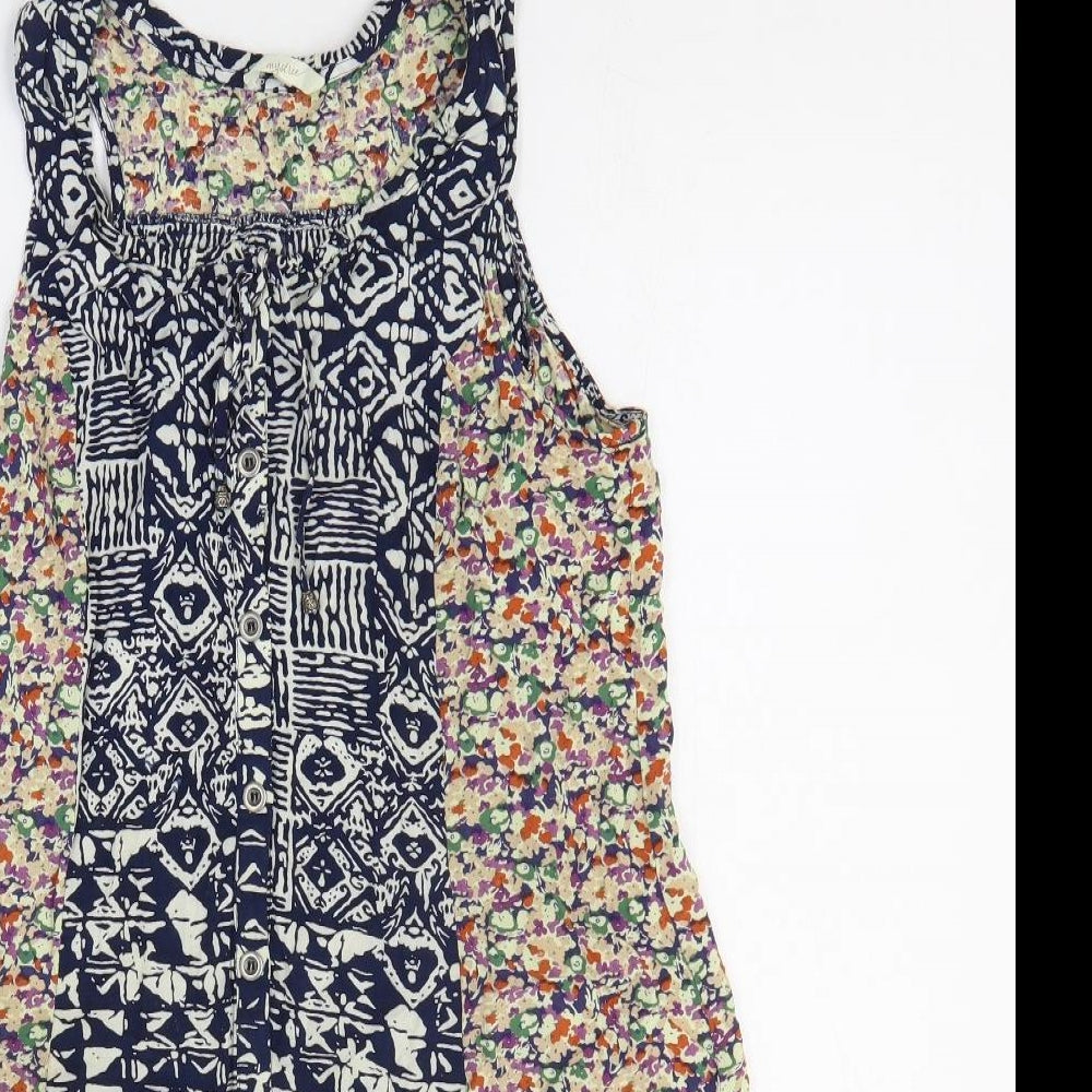 Mystic Womens Multicoloured Geometric Rayon Tank Dress Size M Round Neck Pullover