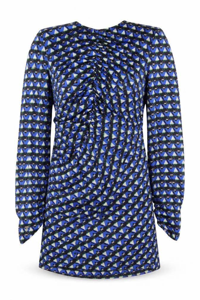 Zara Womens Blue Geometric Polyester A-Line Size M Off the Shoulder Zip
