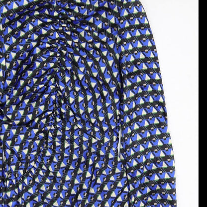 Zara Womens Blue Geometric Polyester A-Line Size M Off the Shoulder Zip