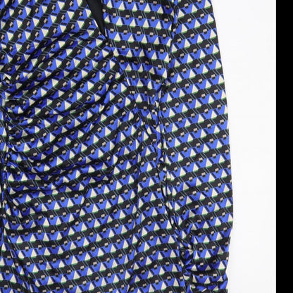 Zara Womens Blue Geometric Polyester A-Line Size M Off the Shoulder Zip