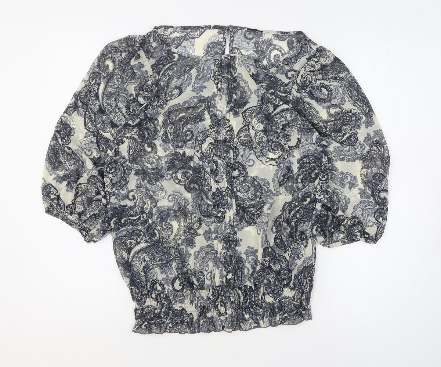 George Womens Blue Geometric Polyester Basic Blouse Size 10 Boat Neck