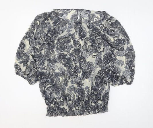 George Womens Blue Geometric Polyester Basic Blouse Size 10 Boat Neck