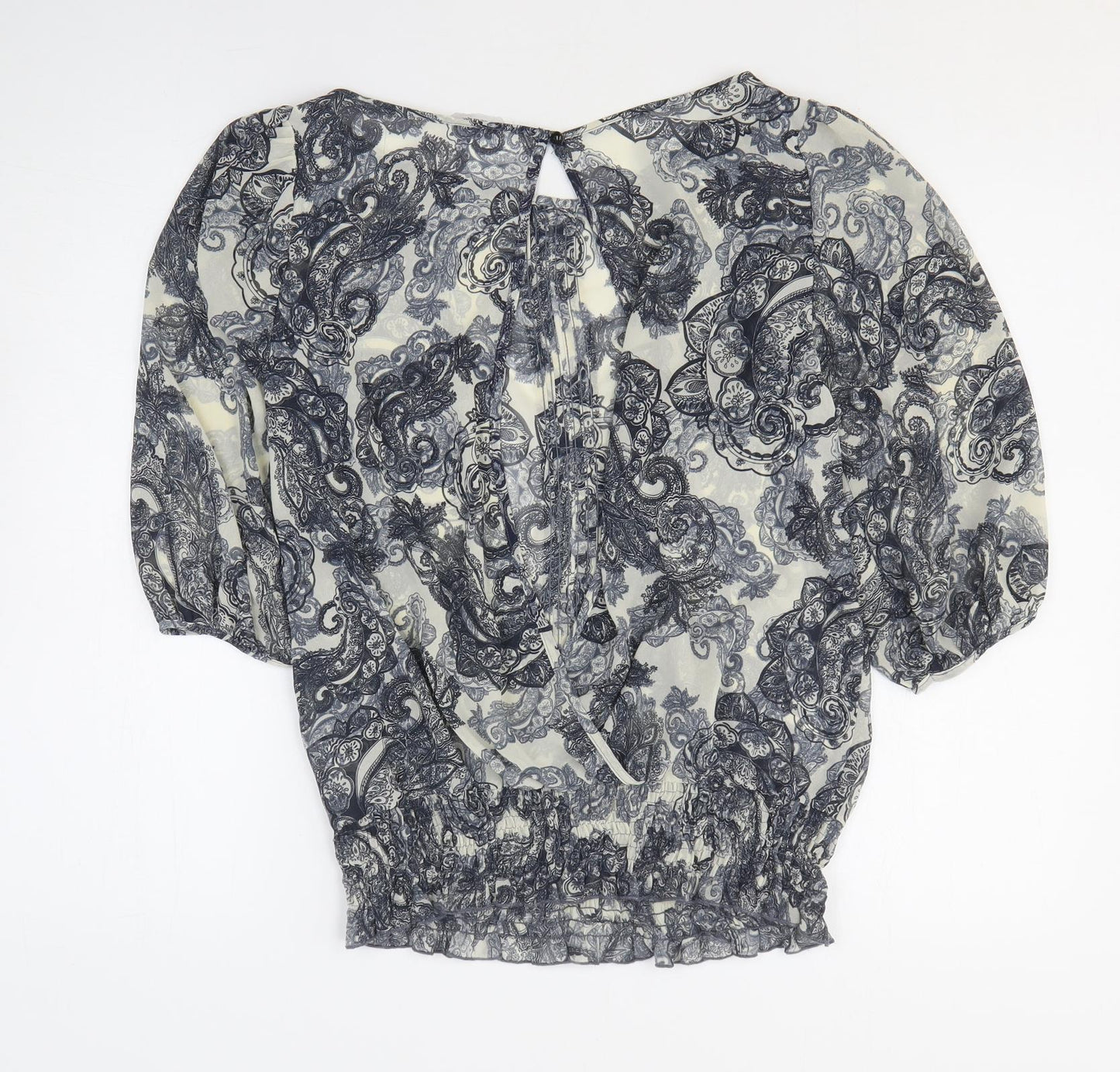 George Womens Blue Geometric Polyester Basic Blouse Size 10 Boat Neck