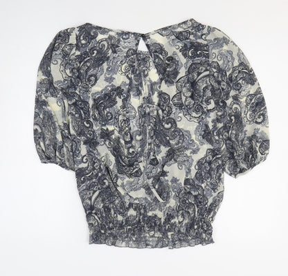 George Womens Blue Geometric Polyester Basic Blouse Size 10 Boat Neck