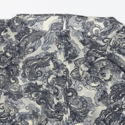 George Womens Blue Geometric Polyester Basic Blouse Size 10 Boat Neck