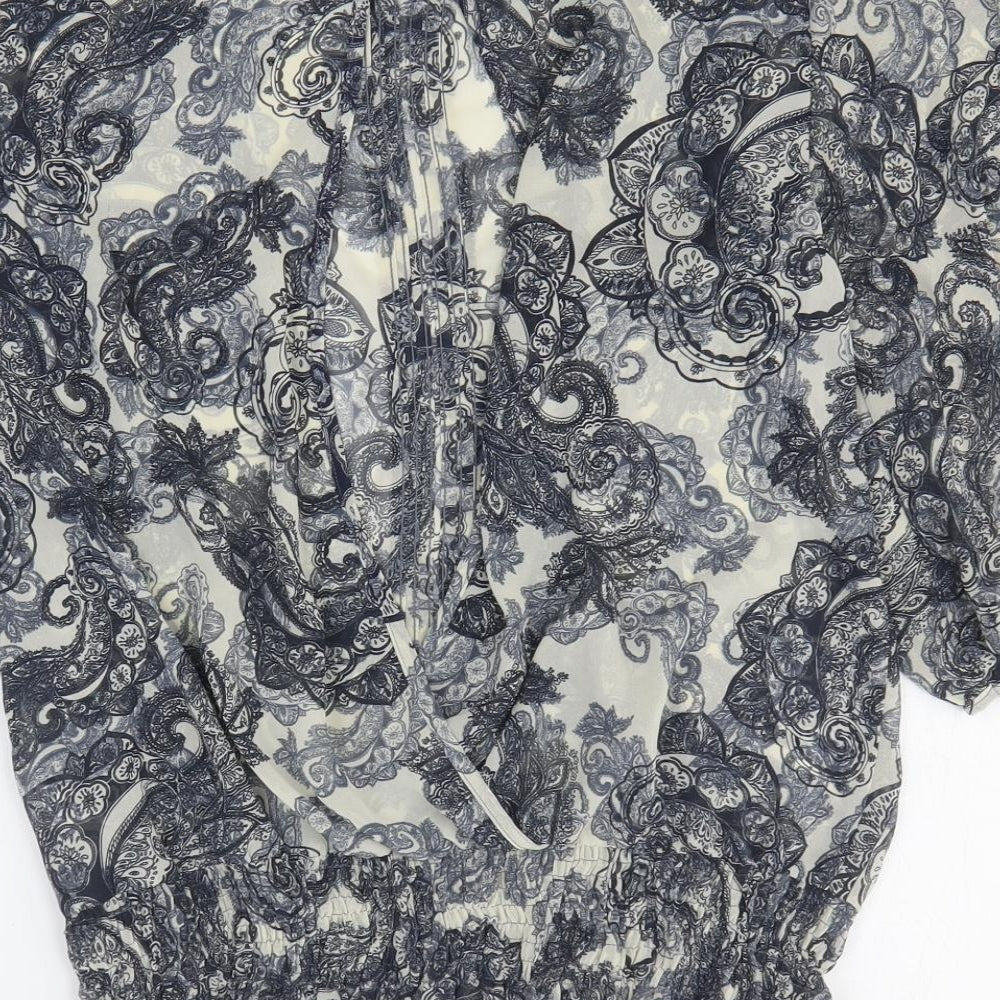 George Womens Blue Geometric Polyester Basic Blouse Size 10 Boat Neck