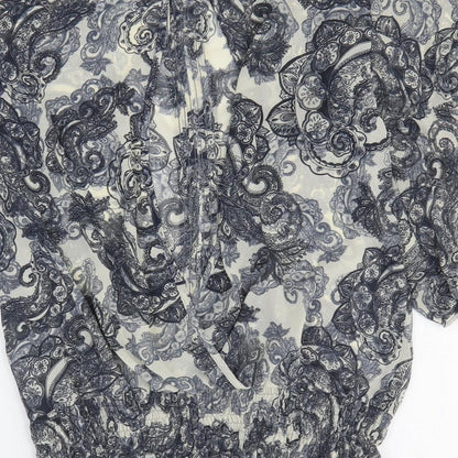 George Womens Blue Geometric Polyester Basic Blouse Size 10 Boat Neck