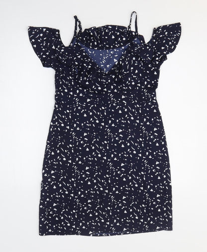 VERO MODA Womens Blue Animal Print Polyester A-Line Size S Off the Shoulder Pullover