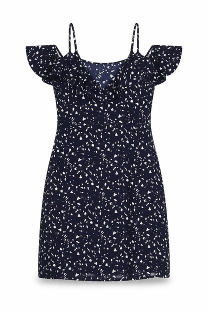 VERO MODA Womens Blue Animal Print Polyester A-Line Size S Off the Shoulder Pullover