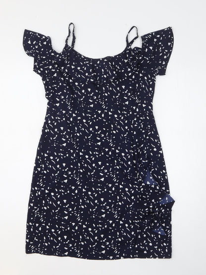 VERO MODA Womens Blue Animal Print Polyester A-Line Size S Off the Shoulder Pullover
