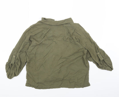 Primark Womens Green Viscose Basic Button-Up Size 10 Collared
