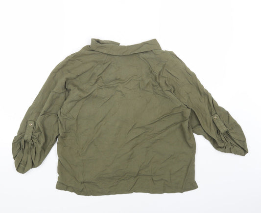 Primark Womens Green Viscose Basic Button-Up Size 10 Collared