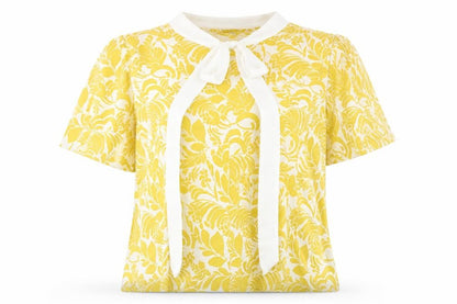 Marks and Spencer Womens Yellow Geometric Viscose Basic Blouse Size 12 Round Neck