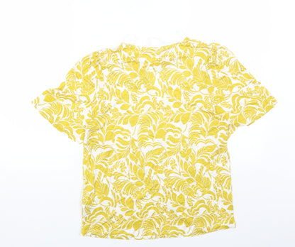 Marks and Spencer Womens Yellow Geometric Viscose Basic Blouse Size 12 Round Neck