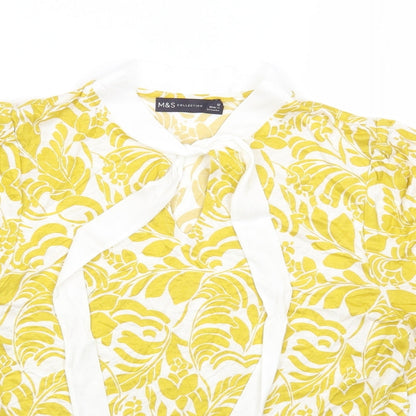 Marks and Spencer Womens Yellow Geometric Viscose Basic Blouse Size 12 Round Neck