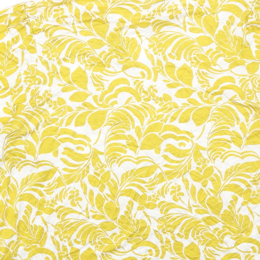 Marks and Spencer Womens Yellow Geometric Viscose Basic Blouse Size 12 Round Neck