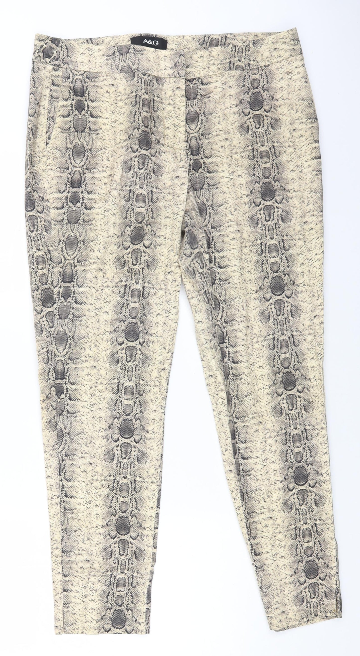 A&G Womens Beige Animal Print Cotton Straight Jeans Size 14 L26 in Regular Zip - Snake Print