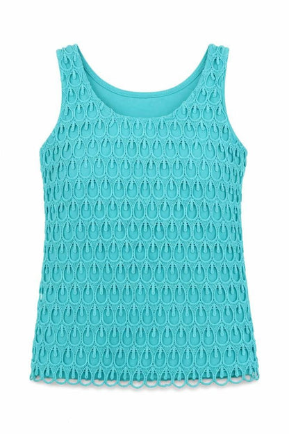 Patty Moon Womens Green Herringbone Polyester Basic Tank Size M Scoop Neck