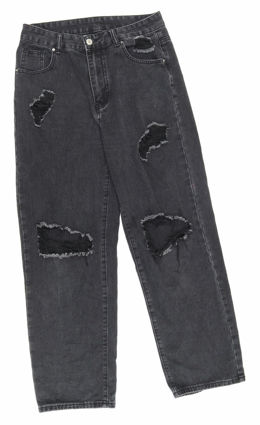 SheIn Womens Black Cotton Straight Jeans Size M L28.5 in Regular Zip