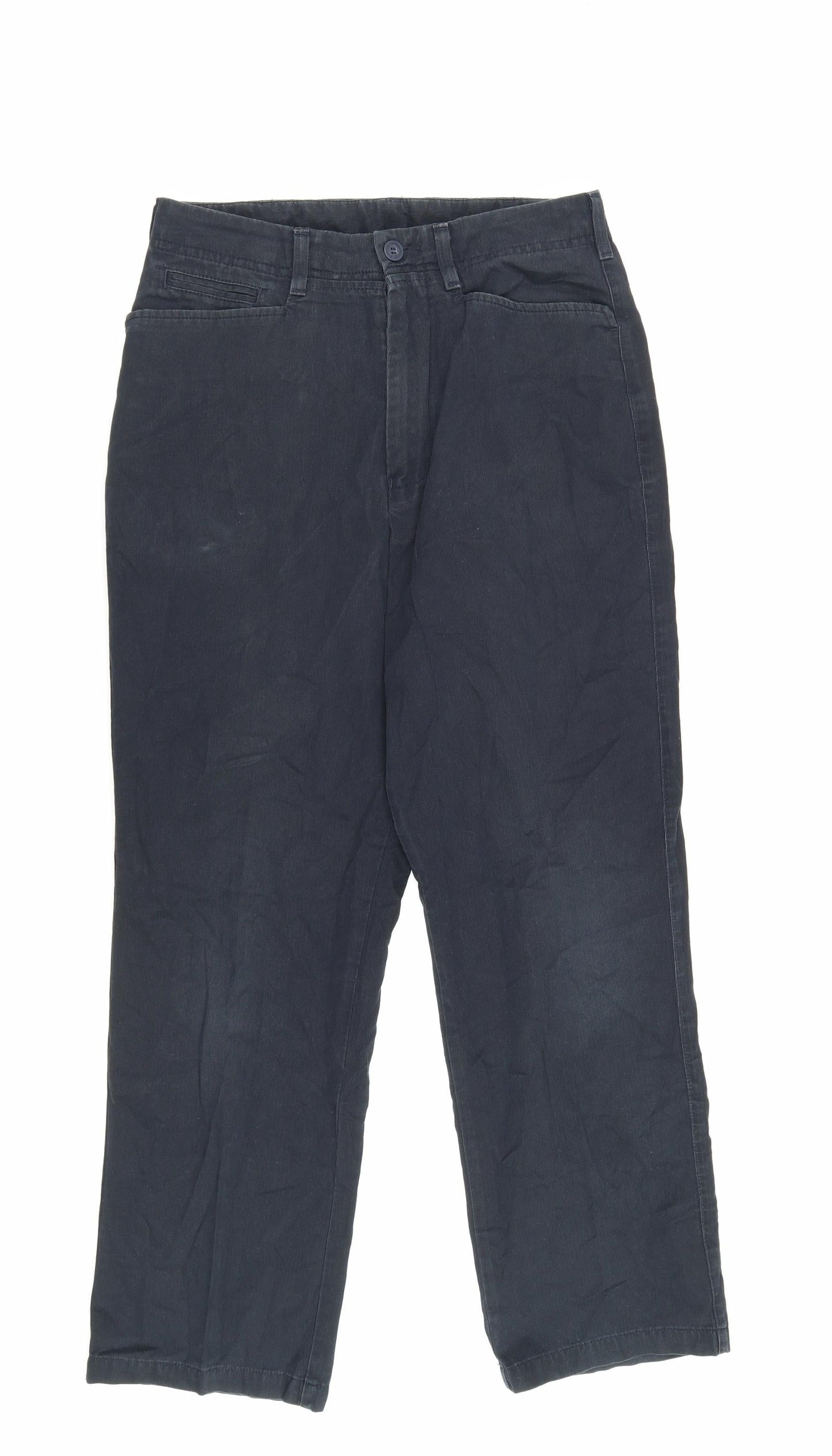 Marks and Spencer Mens Blue Cotton Trousers Size 30 in L28 in Regular Zip