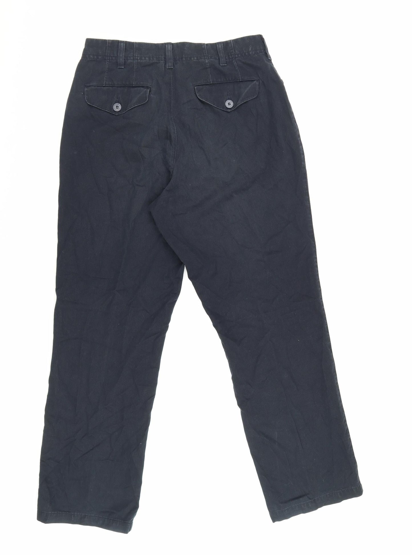 Marks and Spencer Mens Blue Cotton Trousers Size 30 in L28 in Regular Zip