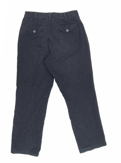 Marks and Spencer Mens Blue Cotton Trousers Size 30 in L28 in Regular Zip
