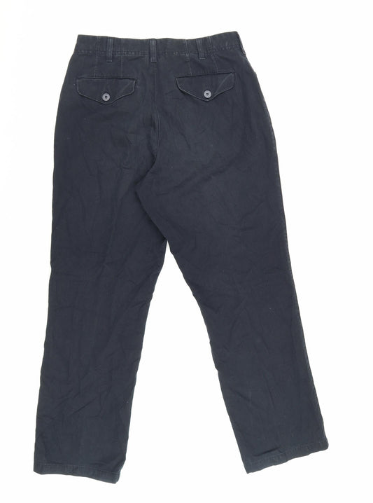 Marks and Spencer Mens Blue Cotton Trousers Size 30 in L28 in Regular Zip