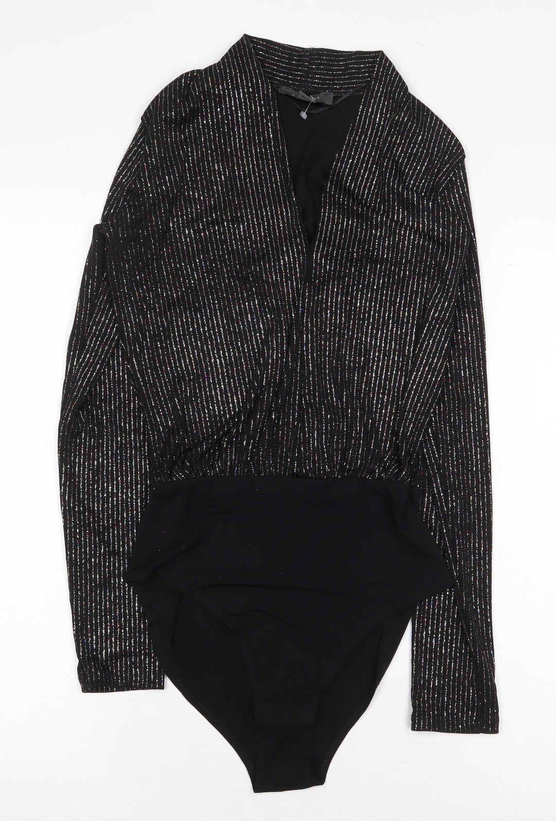 Primark Womens Black Striped Polyester Bodysuit One-Piece Size XS Snap