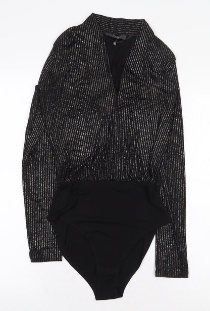 Primark Womens Black Striped Polyester Bodysuit One-Piece Size XS Snap