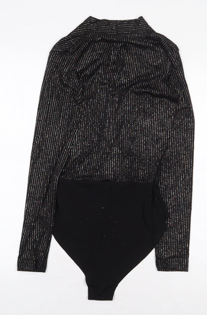 Primark Womens Black Striped Polyester Bodysuit One-Piece Size XS Snap