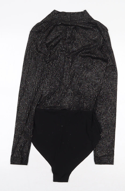 Primark Womens Black Striped Polyester Bodysuit One-Piece Size XS Snap