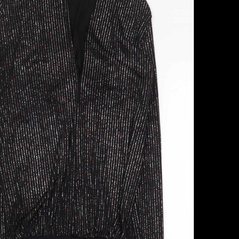 Primark Womens Black Striped Polyester Bodysuit One-Piece Size XS Snap