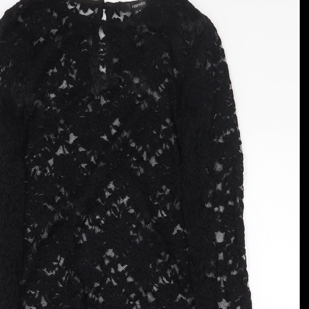 Womens UK Size M FOREVER 21 Black Basic Blouse