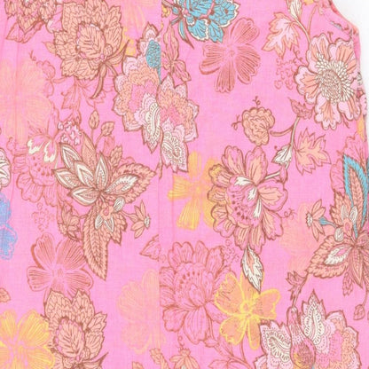 NEXT Womens Pink Floral Cotton Sheath Size 14 V-Neck Pullover