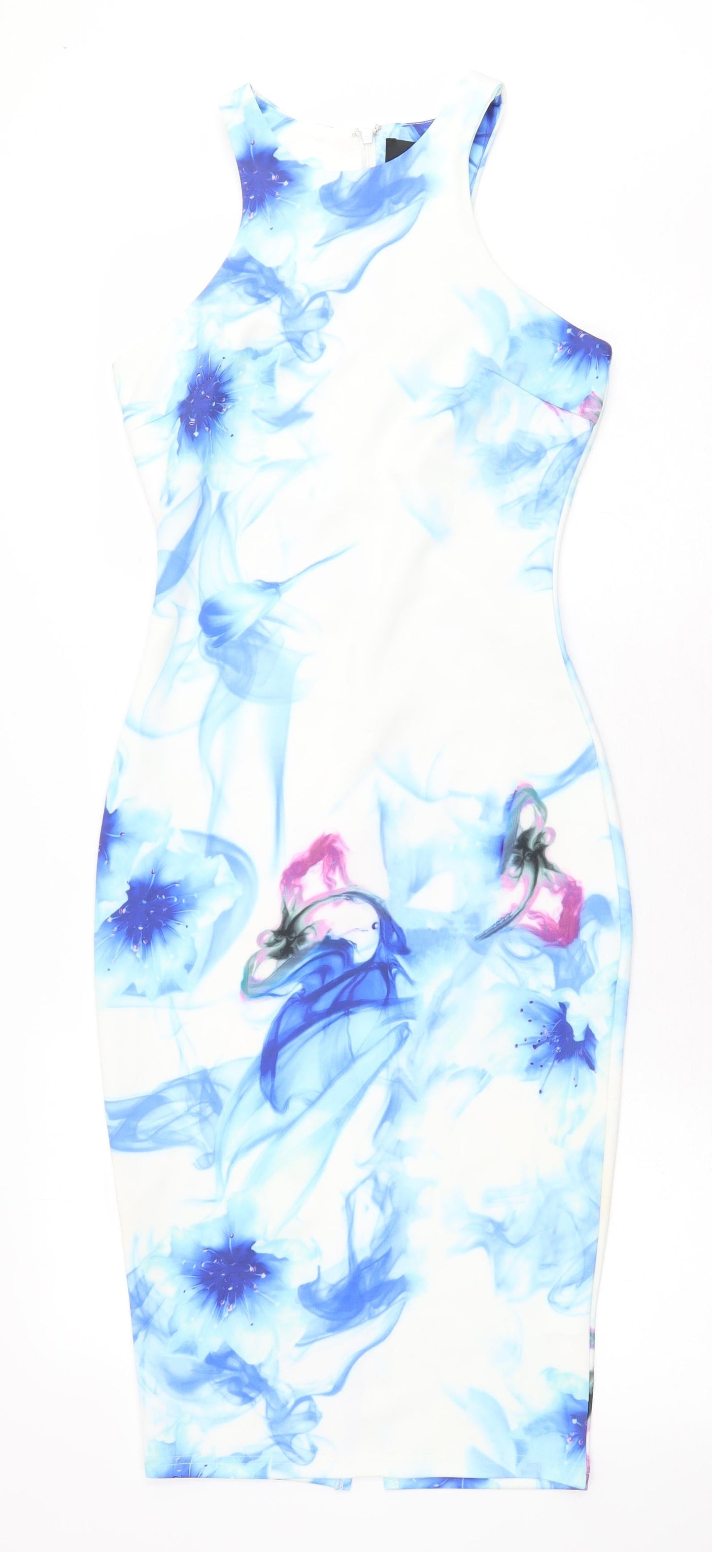 AX Paris Womens White Geometric Polyester Tank Dress Size 6 Round Neck Zip