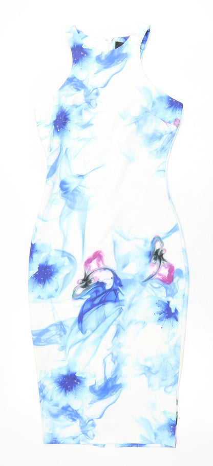 AX Paris Womens White Geometric Polyester Tank Dress Size 6 Round Neck Zip