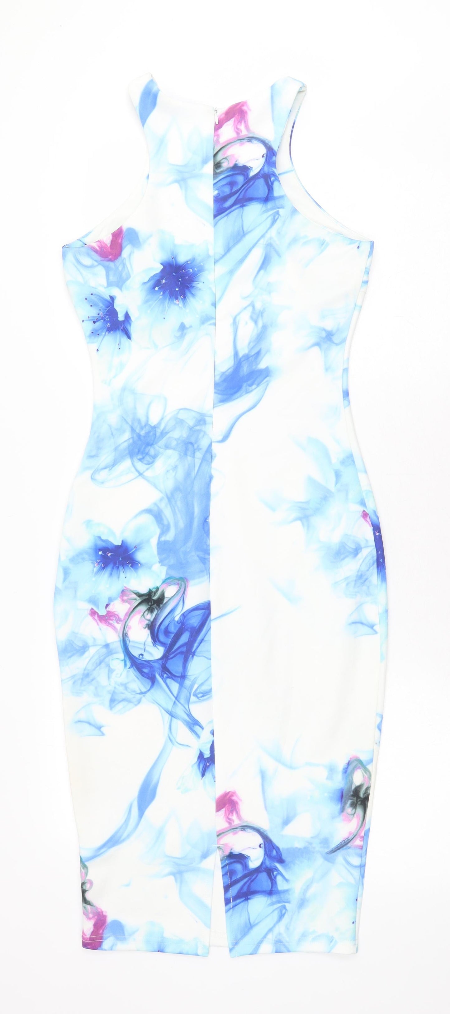 AX Paris Womens White Geometric Polyester Tank Dress Size 6 Round Neck Zip