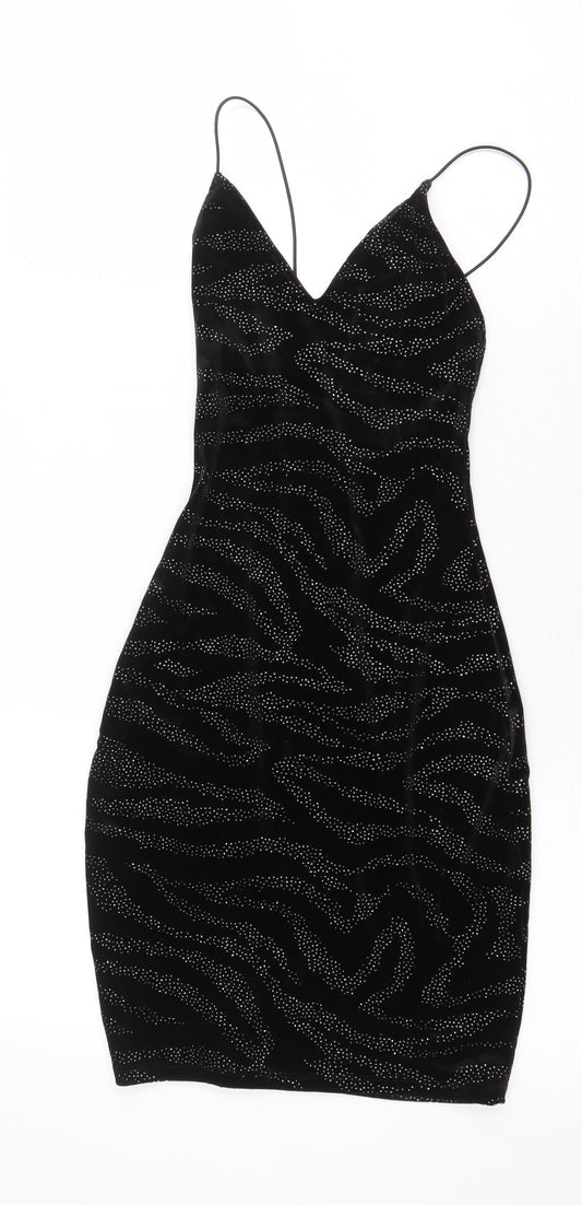 H&M Womens Black Animal Print Polyester Slip Dress Size XS Sweetheart Pullover