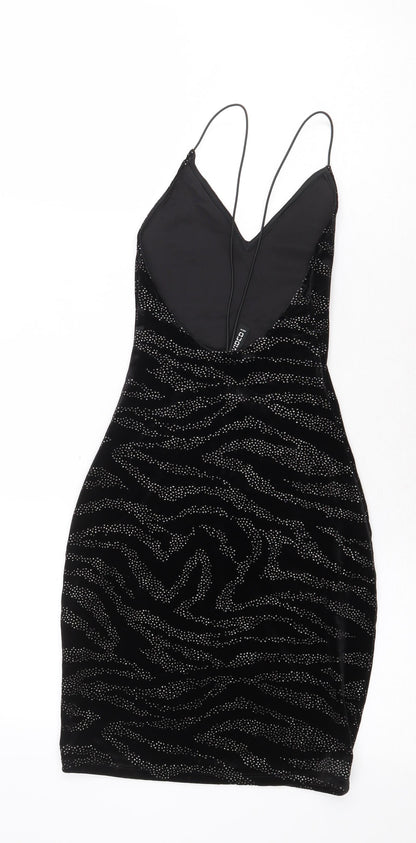 H&M Womens Black Animal Print Polyester Slip Dress Size XS Sweetheart Pullover