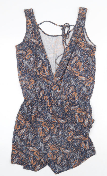 ESMARA Womens Black Paisley Polyester Romper One-Piece Size M Tie