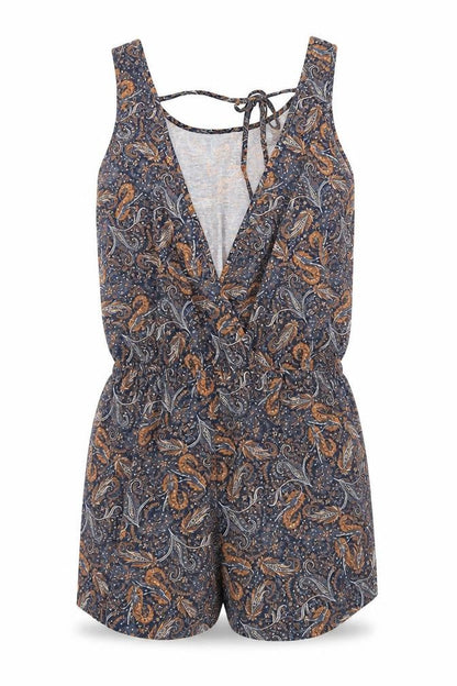 ESMARA Womens Black Paisley Polyester Romper One-Piece Size M Tie